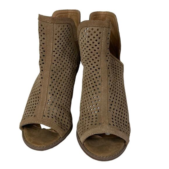 Lucky Brand Larise Leather Open Toe Perforated Bootie Tan Size 9 Wide - Picture 3 of 11